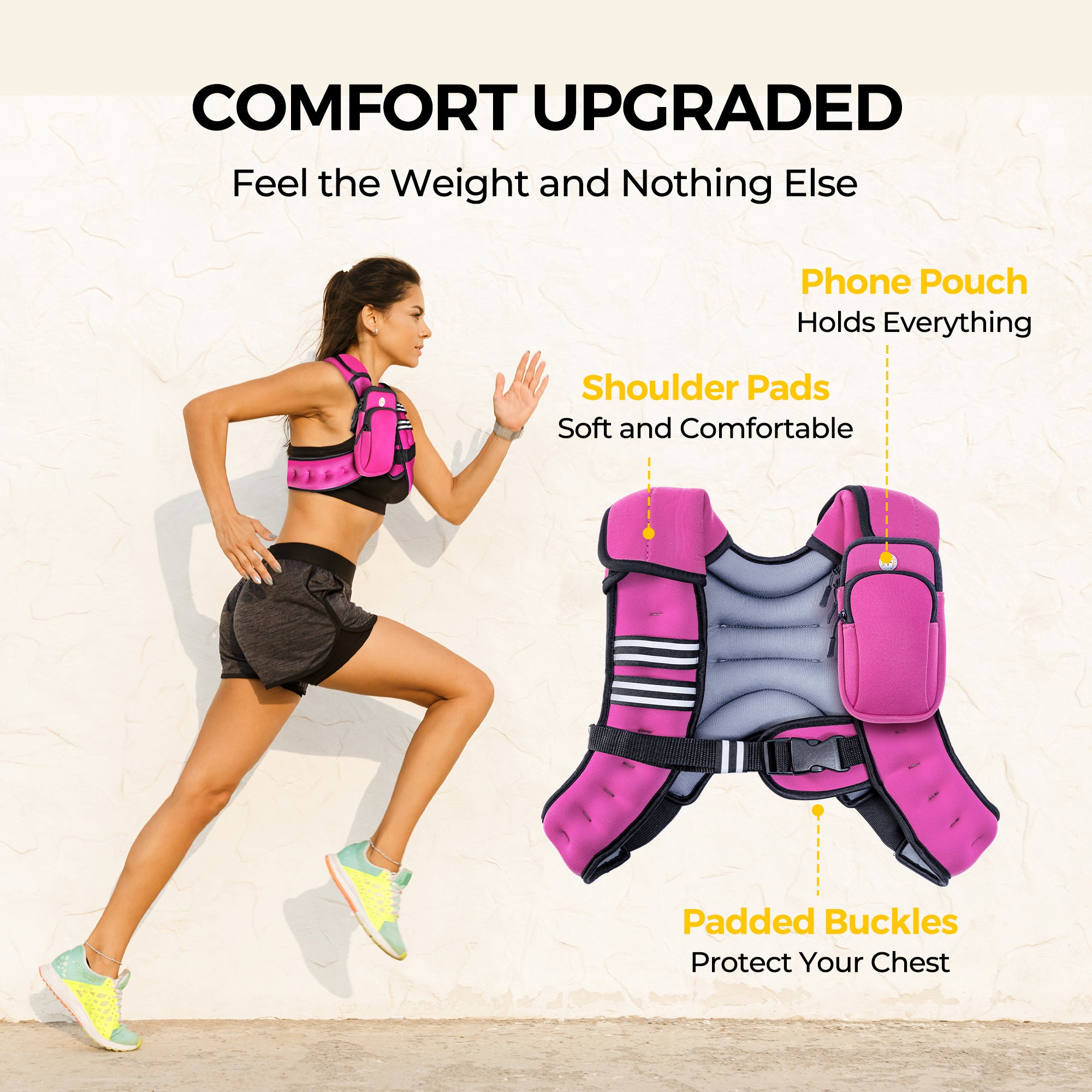 Pacearth Weighted Vest with Arm Strap Phone Pouch and Reflective Stripe Pink& Grey - Image 4
