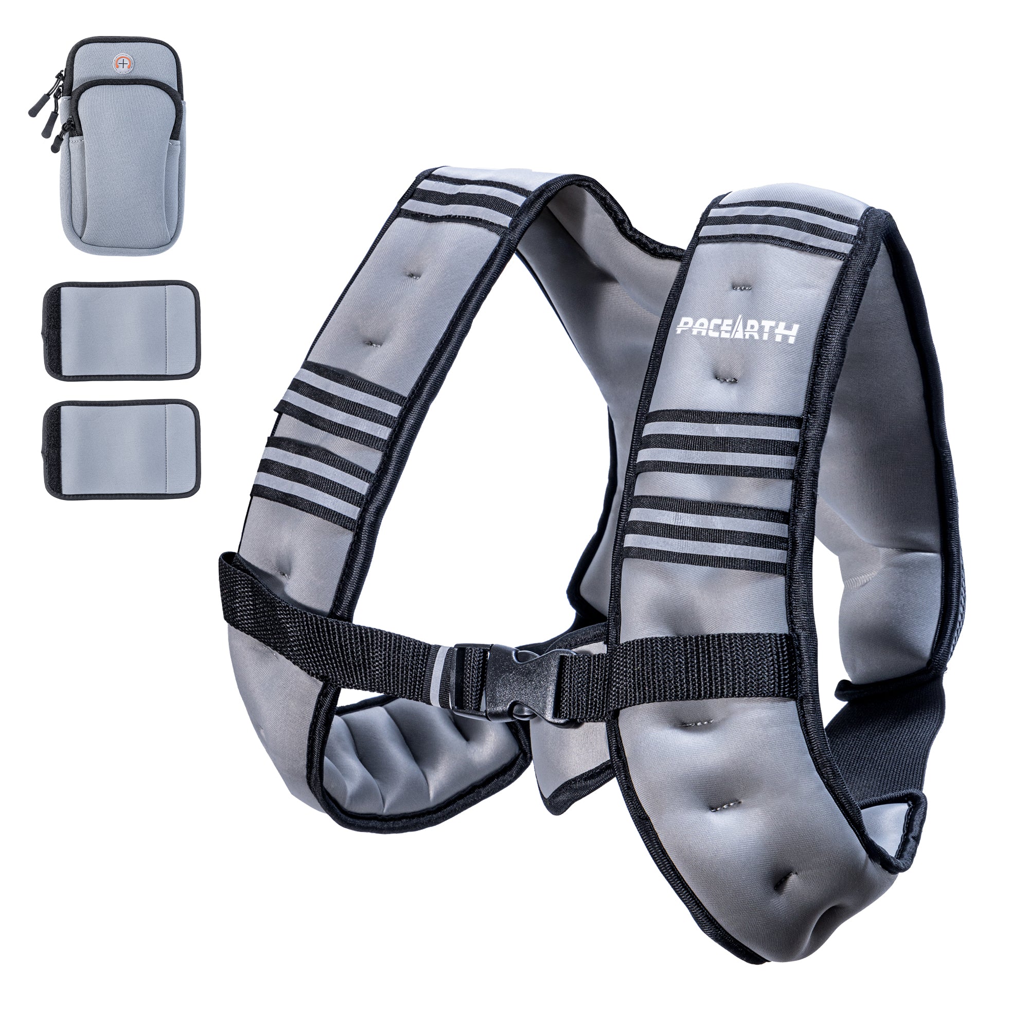 Pacearth Weighted Vest with Arm Strap Phone Pouch and Reflective Stripe Grey - Image 2
