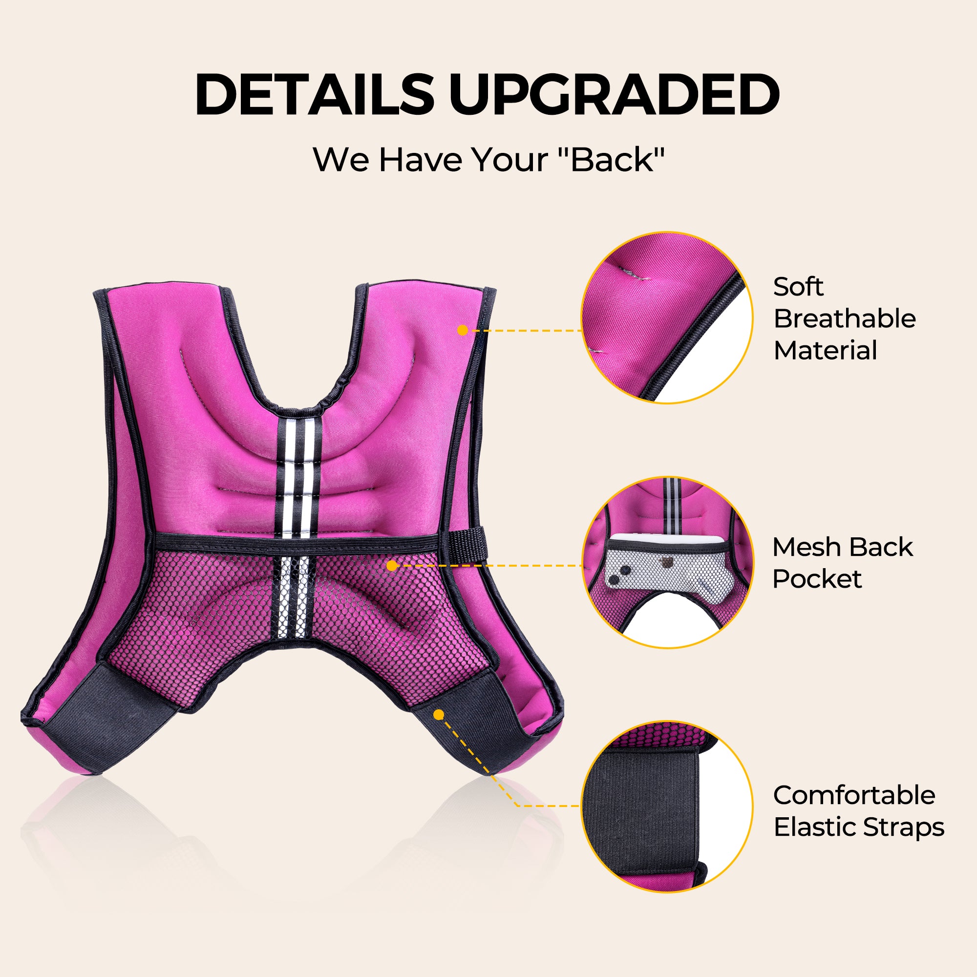 Pacearth Weighted Vest with Arm Strap Phone Pouch and Reflective Stripe Pink - Image 7