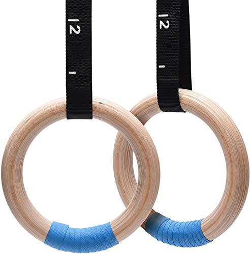 PACEARTH Gymnastics Rings Wooden Olympic Rings, Long Straps with Scale Non-Slip Gym Rings for Home Gym Full Body Workout