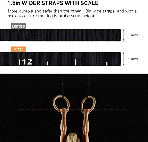 PACEARTH Gymnastics Rings Wooden Olympic Rings, Long Straps with Scale Non-Slip Gym Rings for Home Gym Full Body Workout - Image 2