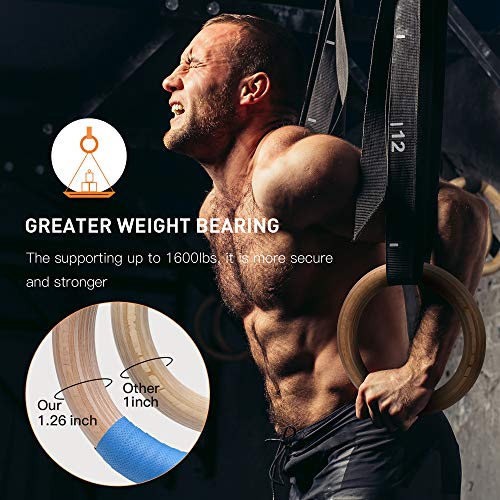 PACEARTH Gymnastics Rings Wooden Olympic Rings, Long Straps with Scale Non-Slip Gym Rings for Home Gym Full Body Workout - Image 5
