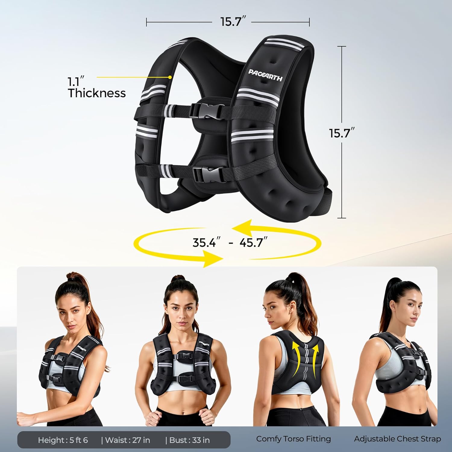 PACEARTH Weighted Vest with Ankle Weight Set and Arm Strap Phone Pouch and Reflective Stripe - Image 2