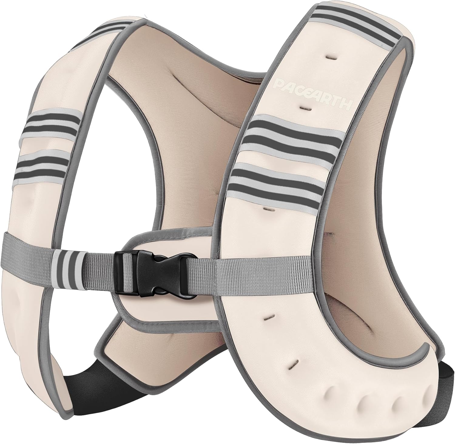 Pacearth Weighted Vest with Arm Strap Phone Pouch and Reflective Stripe Beige - Image 2
