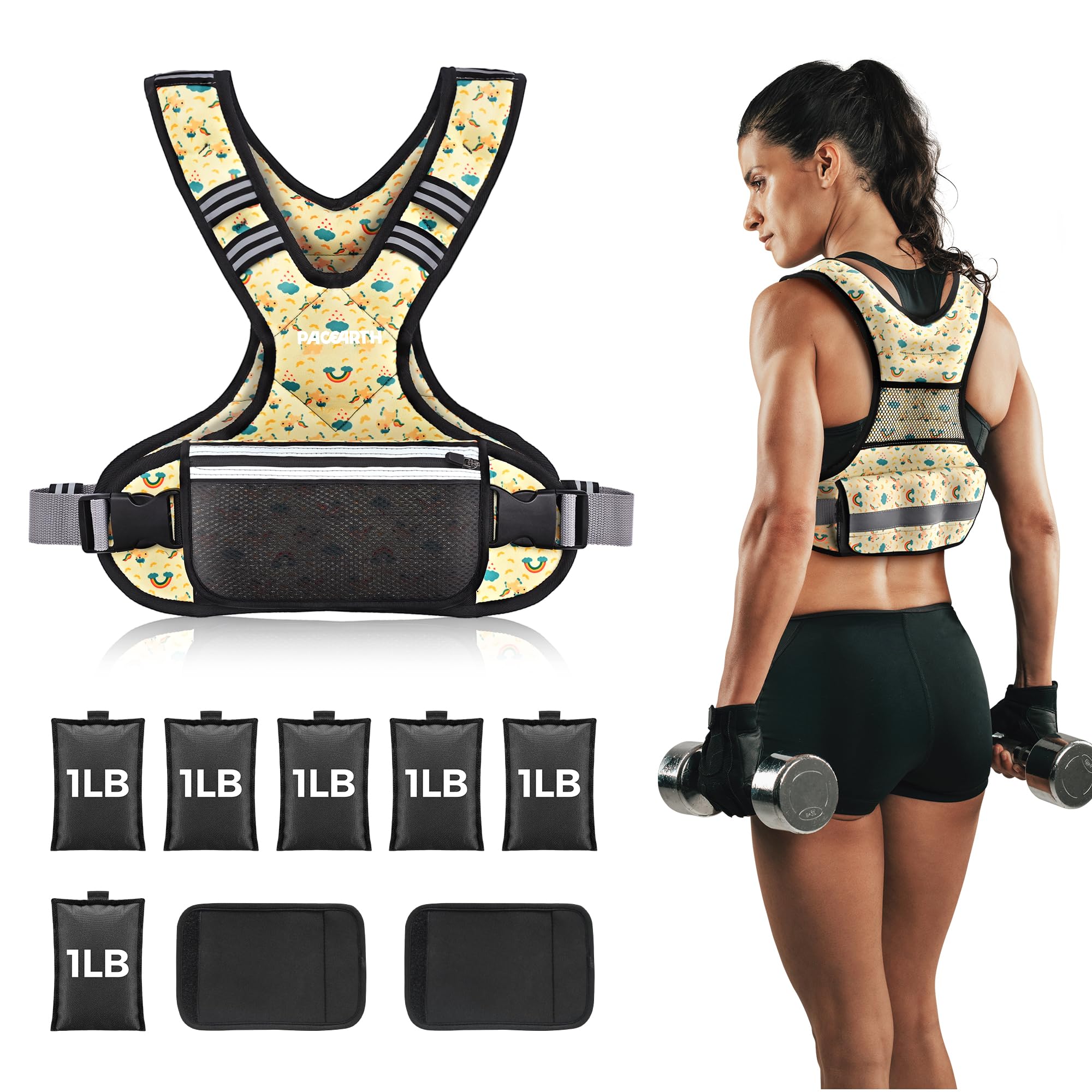 PACEARTH Adjustable Weight Vest 4-10lbs / 11-20lbs Patterned Yellow