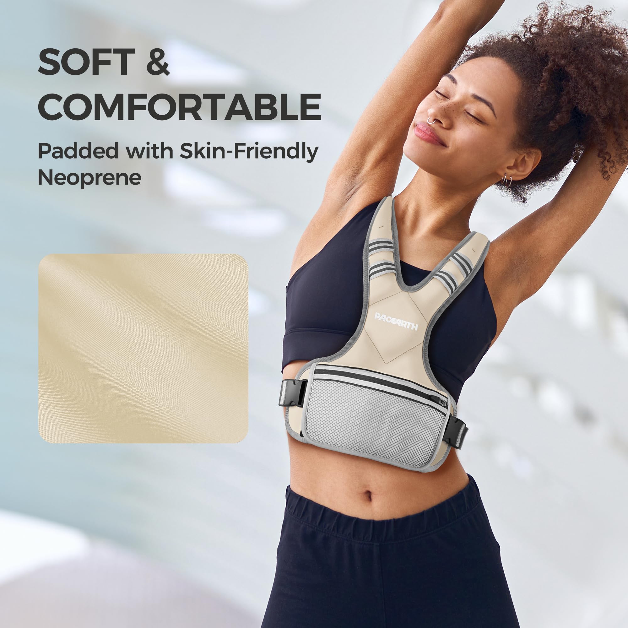 PACEARTH Adjustable Weight Vest 4-10lbs / 11-20lbs Beige - Image 2