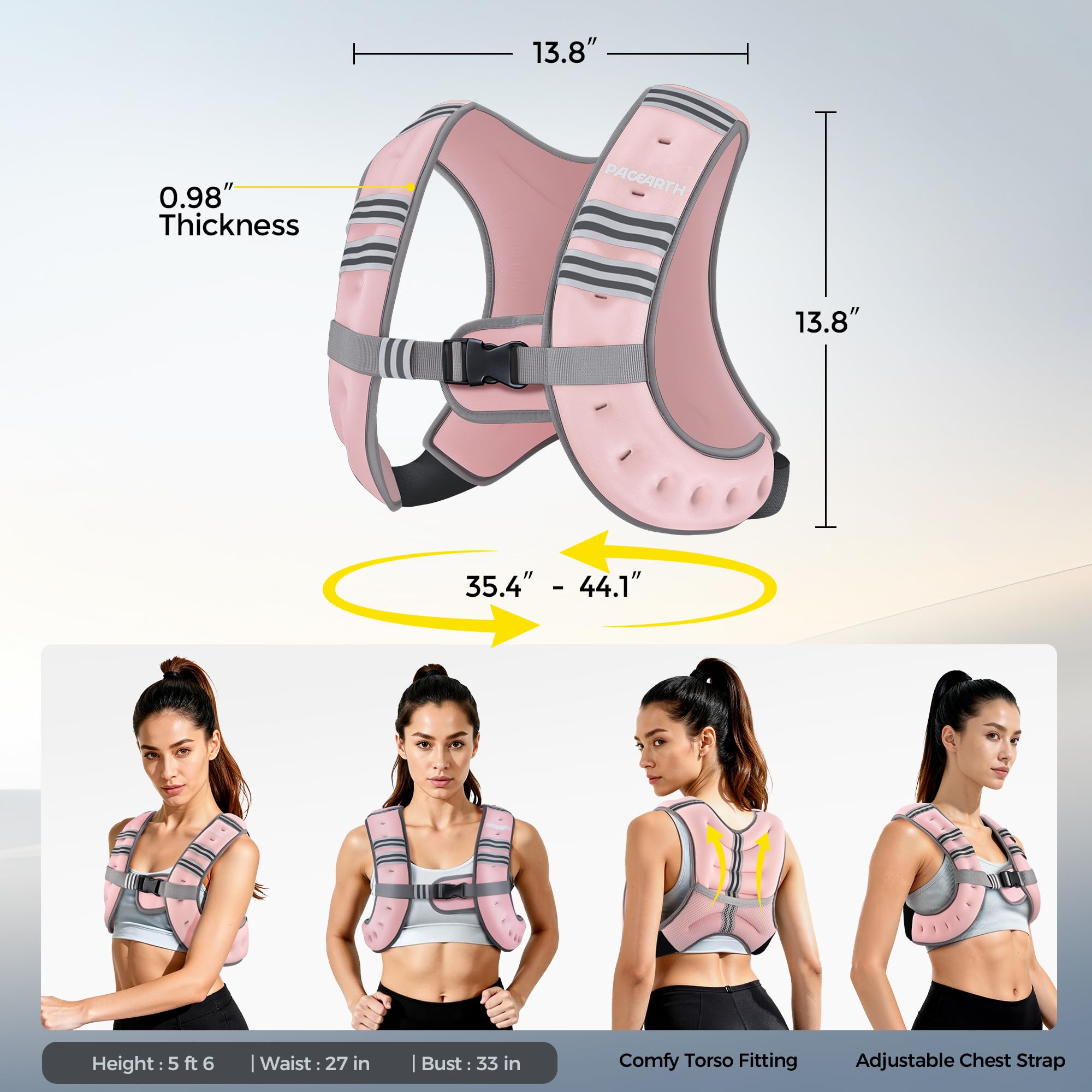 Pacearth Weighted Vest with Arm Strap Phone Pouch and Reflective Stripe Blossom Cherry - Image 3