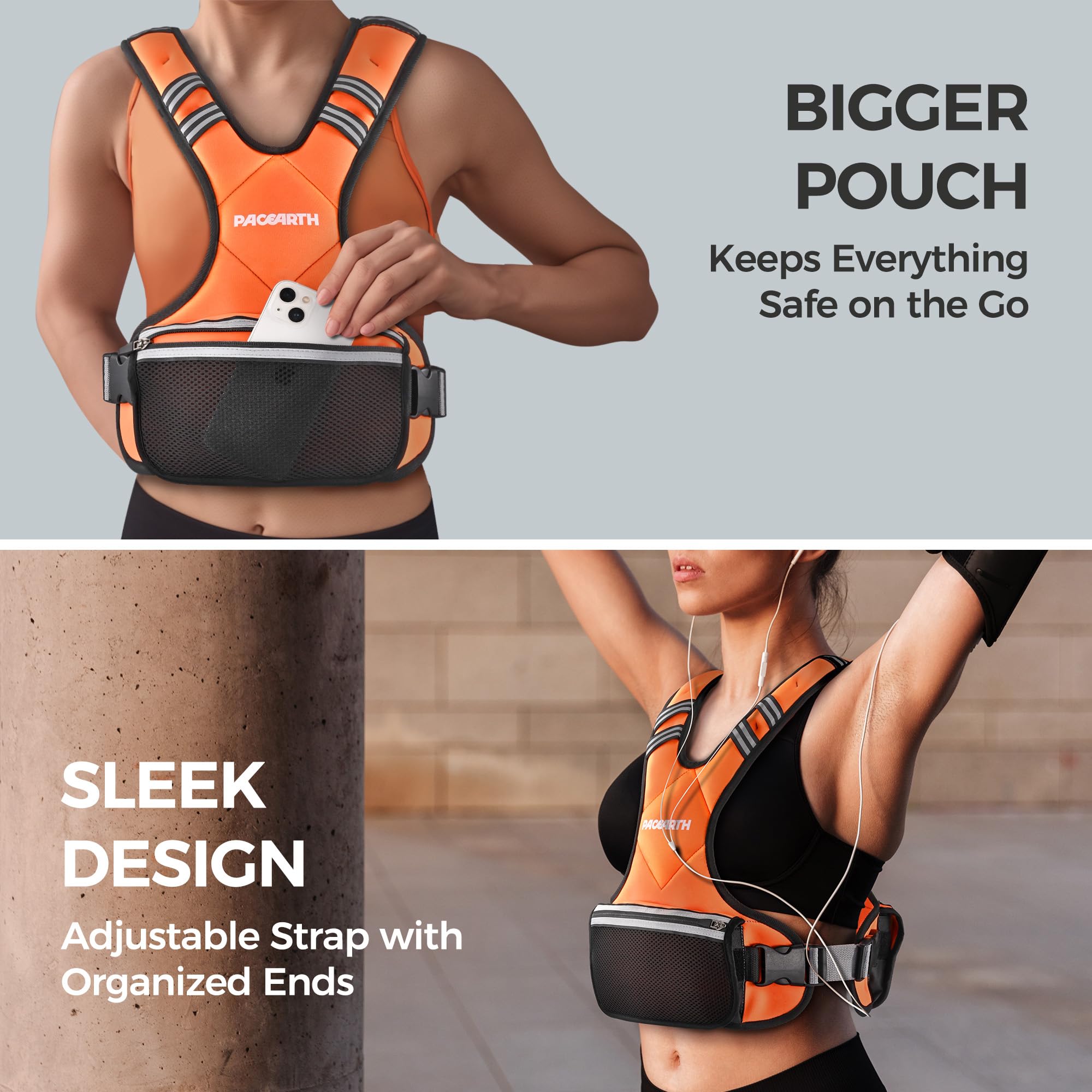 PACEARTH Adjustable Weight Vest 4-10lbs / 11-20lbs Orange - Image 6